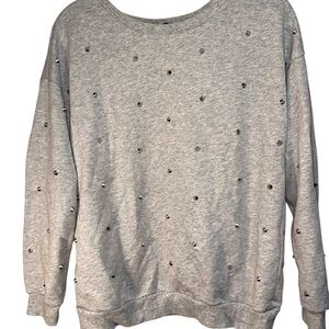 Forever 21 Women Gray Embellished Studded Crew Neck Sweater Pullover Size Large